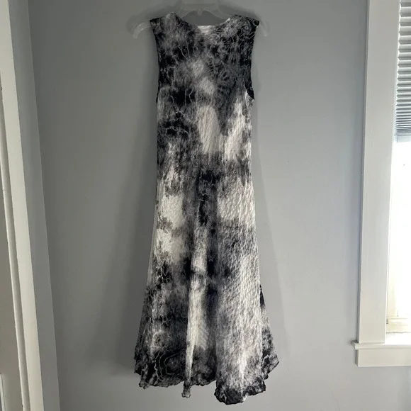 LUNA LUZ‎ Tie Dye Midi Dress Linen Blend V Neck Medium Crinkle Artsy Lagenlook - Picture 2 of 8